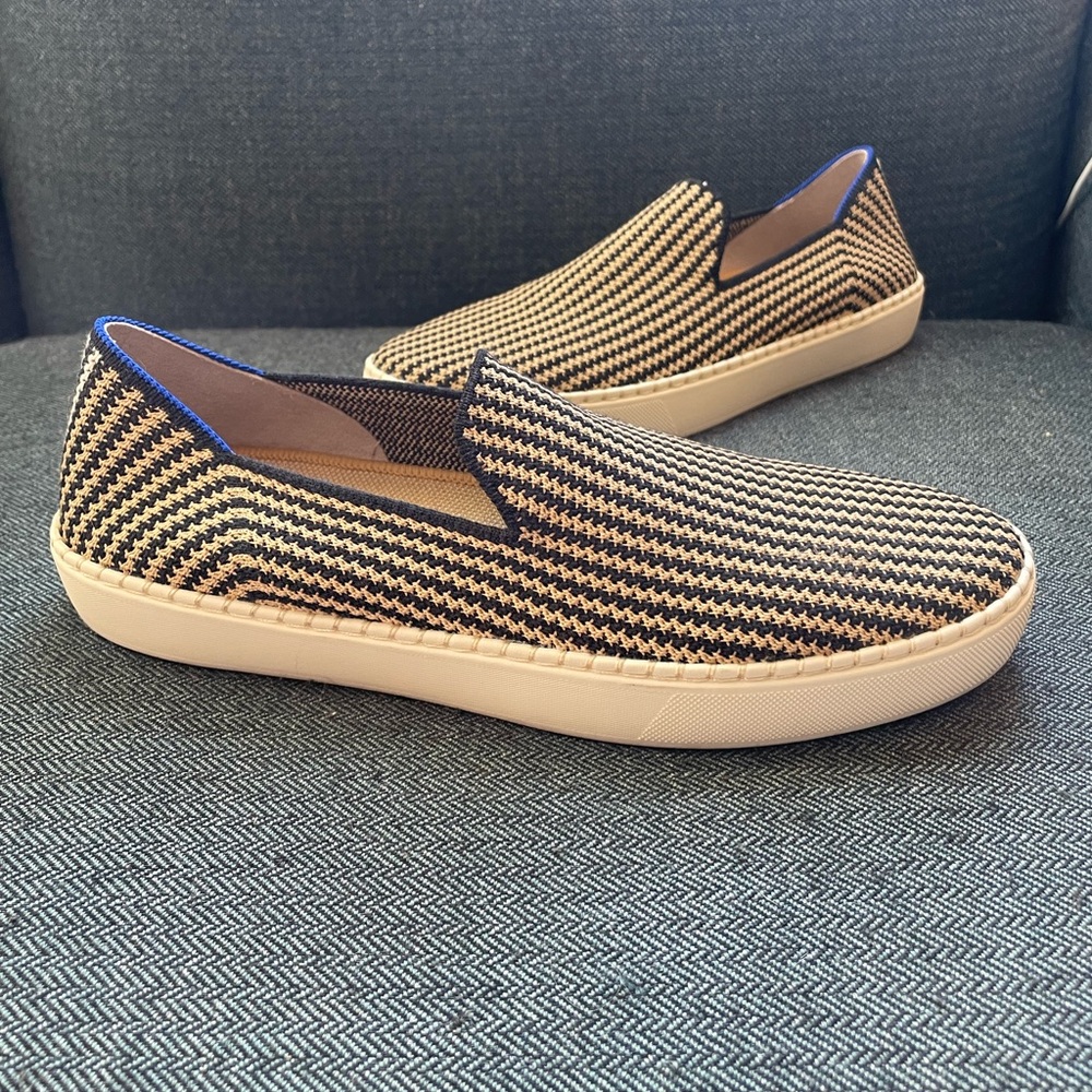 Rothy's Black and Cream Woven Slip-On Sneakers